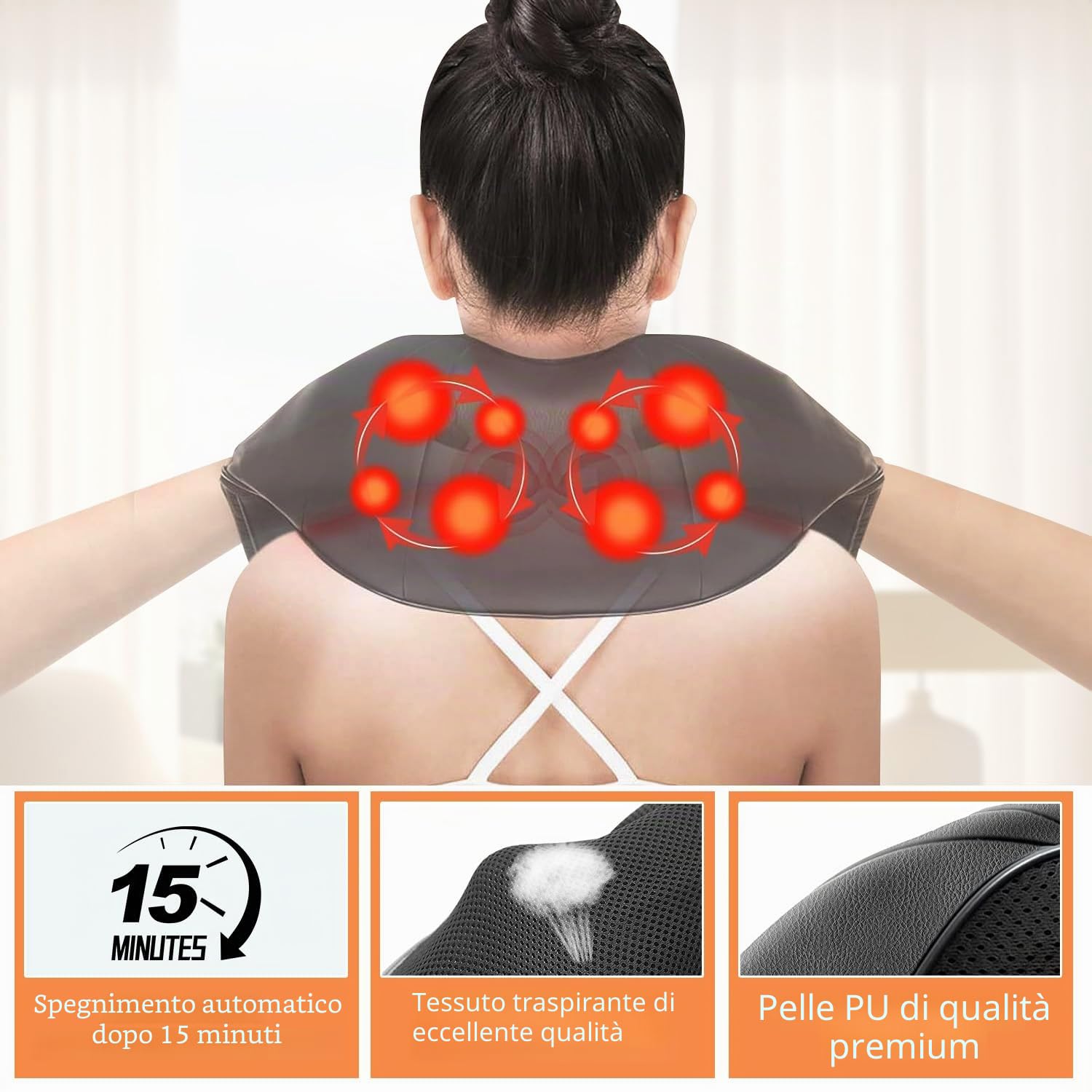 Massaggiatore Cervicale Shiatsu Collo e Massaggiatore Posteriore Con Funzione lenitiva e Calda Massaggio 3D Profondo per Alleviare il Dolore Muscolare a Spalle Adatto per Casa Ufficio Come Regalo