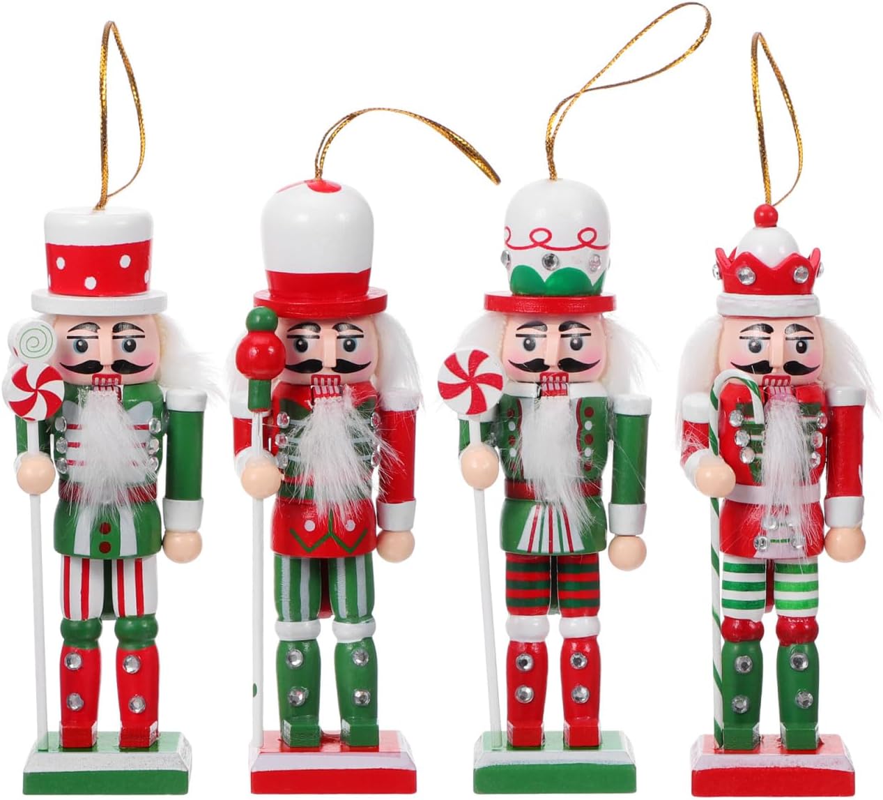 VOSAREA 4PCS Wooden Nutcracker Ornament 4.92 Inch Christmas Hanging Soldier Nutcracker Figurines Xmas Holiday Tree Decorations for Xmas Tree, Table, Shelf, Fireplace Decor