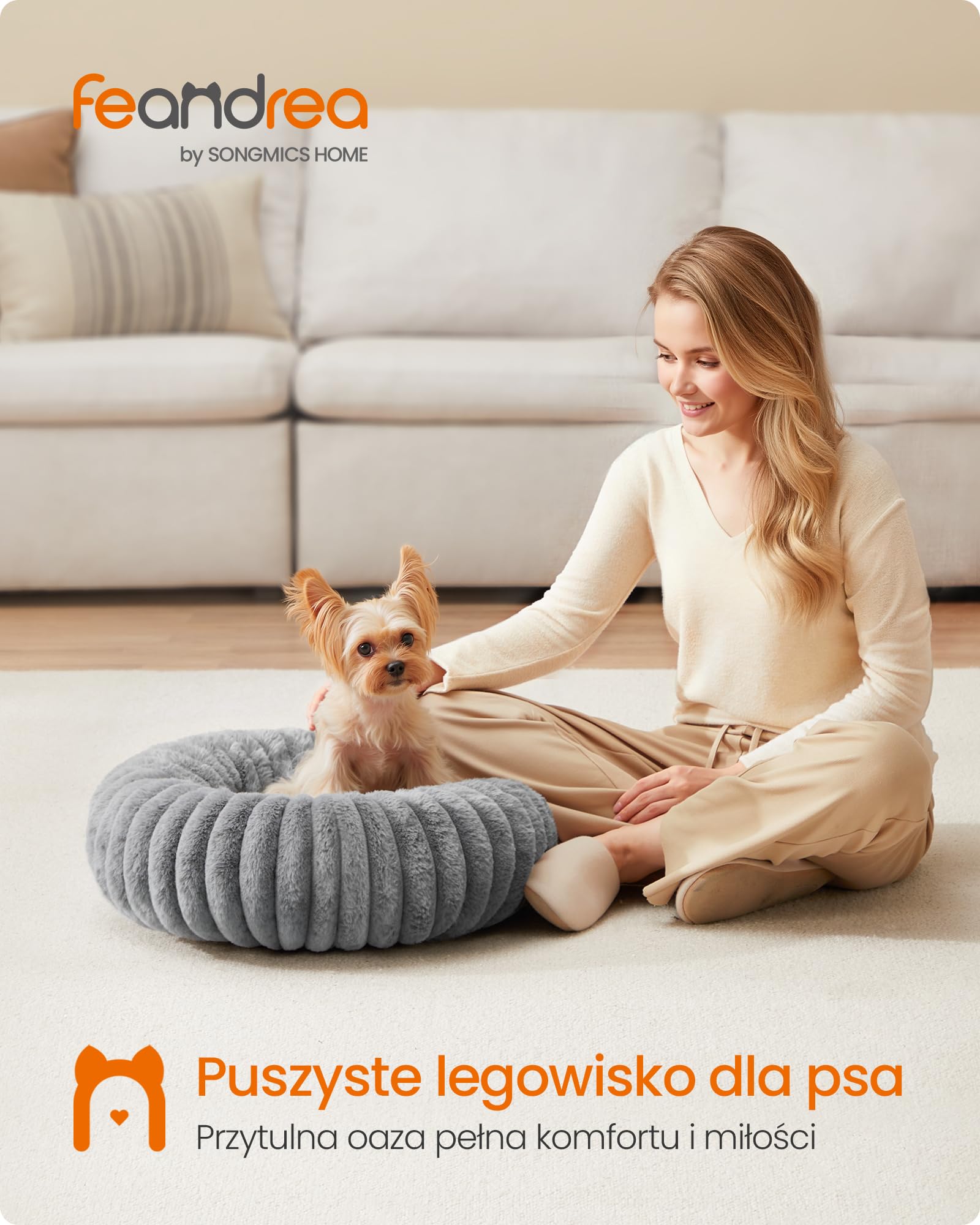 Feandrea Legowisko dla psa, legowisko dla małego kota, średnica 50 cm, zmywalna poduszka, miękka wyściółka, antypoślizgowe, gołębia szarość PGW301GD01