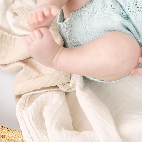 Vista 5 de Crane Baby Mantas de Arrullo de Muselina 100% Algodón, Beach Life Estrella de Mar, Juego de 3, 47" x 47", Arrullos para Recién Nacidos, Bebé y Niñas