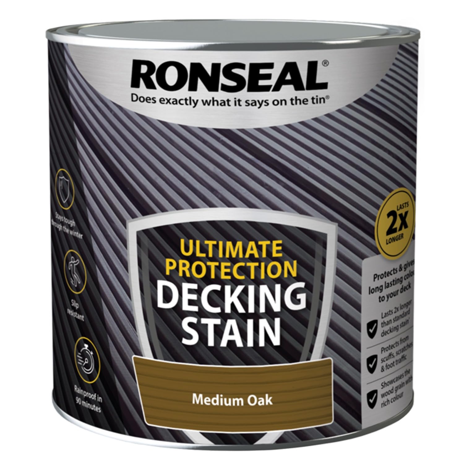 ARUUJ 2.5L Decking Stain Paint Ultimate Protection - Slip Resistant Rainproof Suitable for Hardwood Softwood Exterior Wood (Medium Oak) - Protects from Scuffs and Scratches Stays Tough in Winter