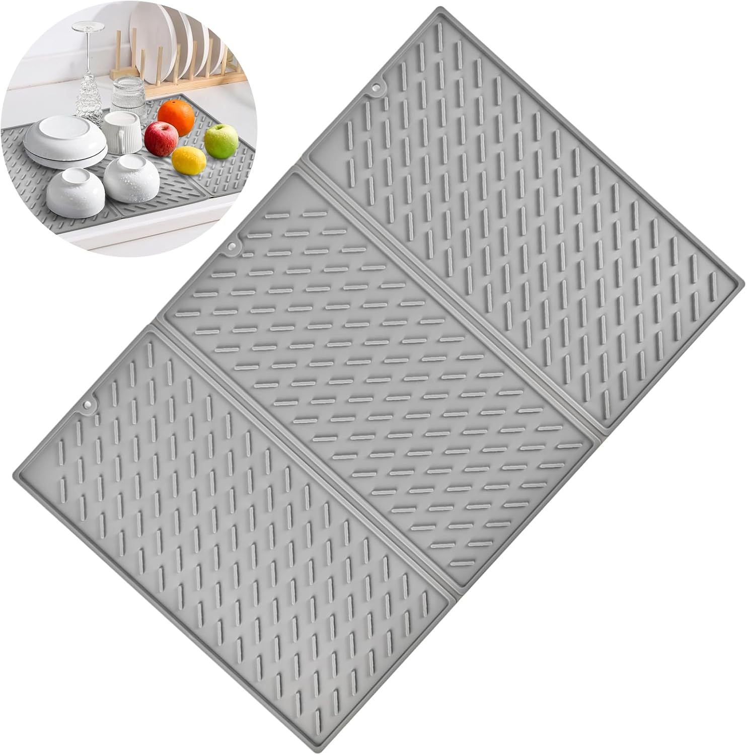 24"×16" Collapsible Trifold Silicone Dish Drying Mat | Extra-Large Kitchen Counter Mat | Heat-Resistant, BPA-Free | Multi-Purpose Drainer & Protector | Easy Clean & Foldable