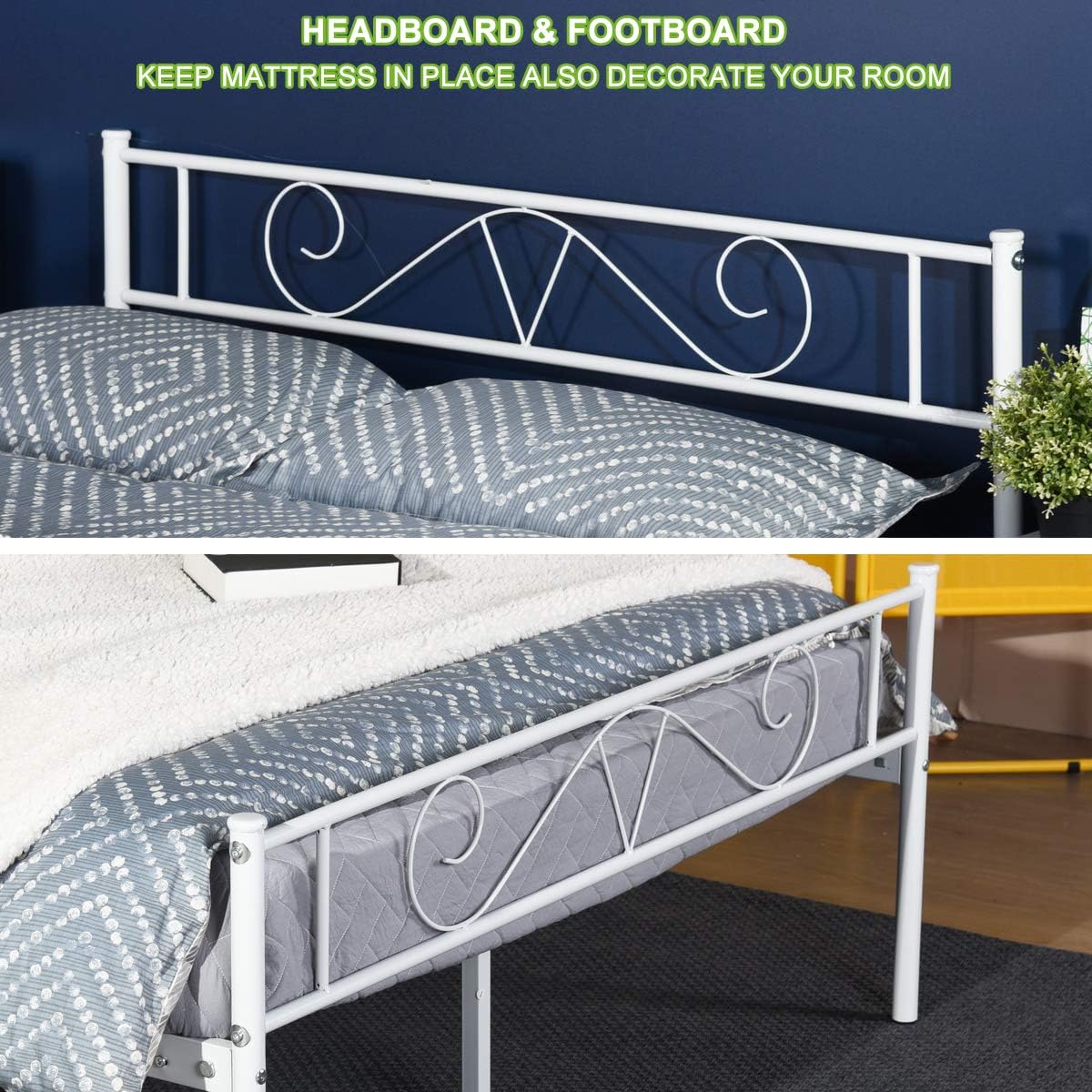 Double Bed Queen Size Bed Frame Metal Platform Headboard Steel Foundation