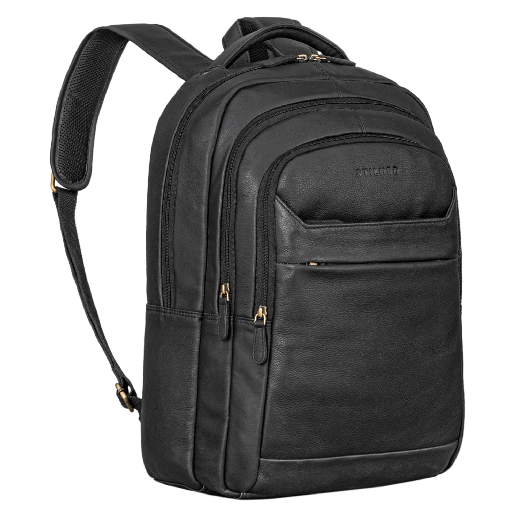STILORD Keno Leder Rucksack mit Laptopfach 15,6 Zoll Business Rucksack Herren und Damen Bürorucksack Lederrucksack Office Bag Leder Farbe:schwarz