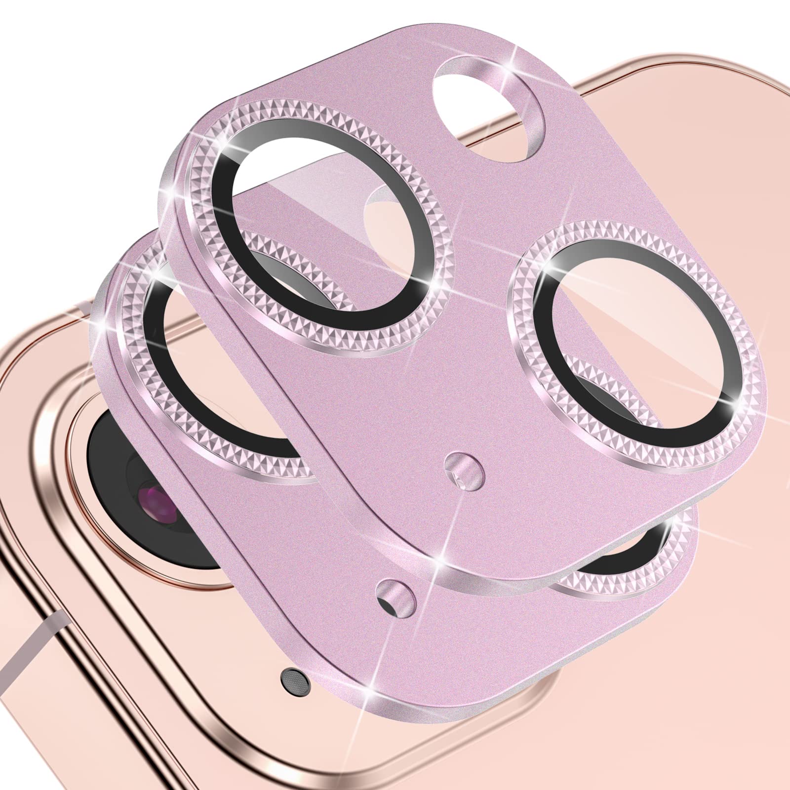 JOLOJO 2 Pack Camera Lens Protector Compatible for iPhone 13/13 Mini, Aluminum Alloy Metal & 9H Tempered Glass Camera Cover Shock/Water-Proof,Shatter/Scratch-Resistant,Case Friendly - Pink
