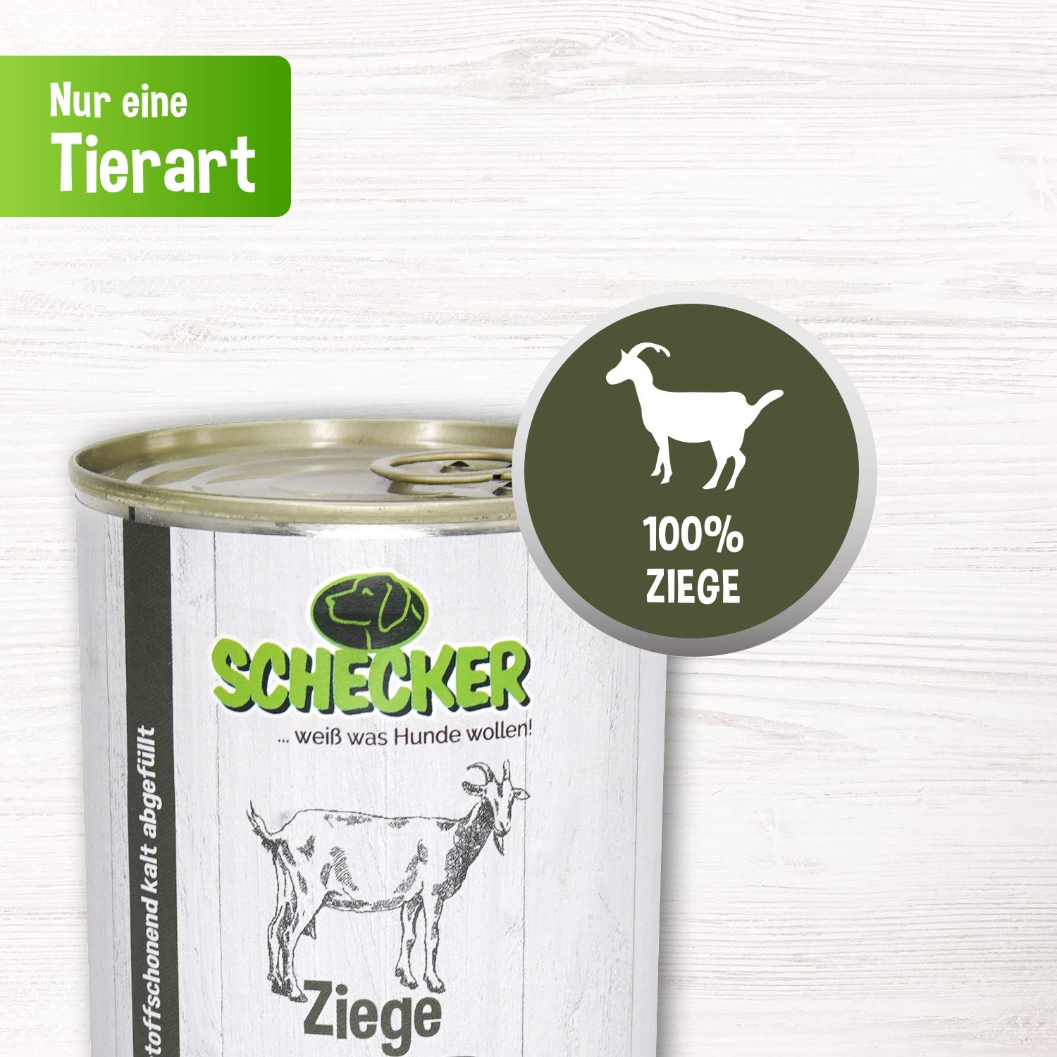 Schecker Nassfutter - 100% Ziege PUR - getreidefrei - glutenfrei - hypoallergen - 48 x 410 g - ausgewählte Stücke