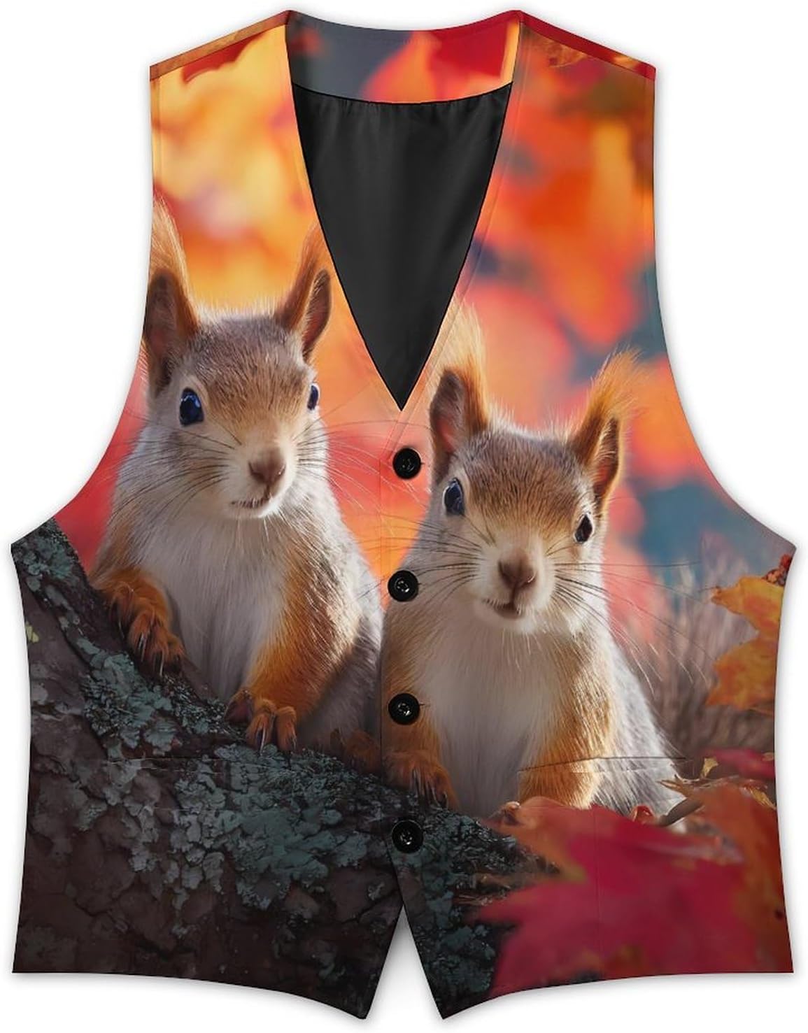 Fall Squirrel Maple Leaf Men's Suit Vest Formal Vests Casual Dress Fit Waistcoat Casual Tuxedo for Business
