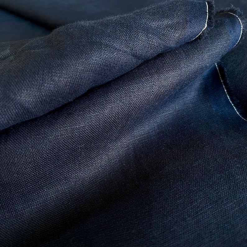 Pure Linen Fabric Navy Blue,Stonewashed, Linen, Pure Linen, Fabric by The Yard(150cm// 1,64 Yard // 57 inc)