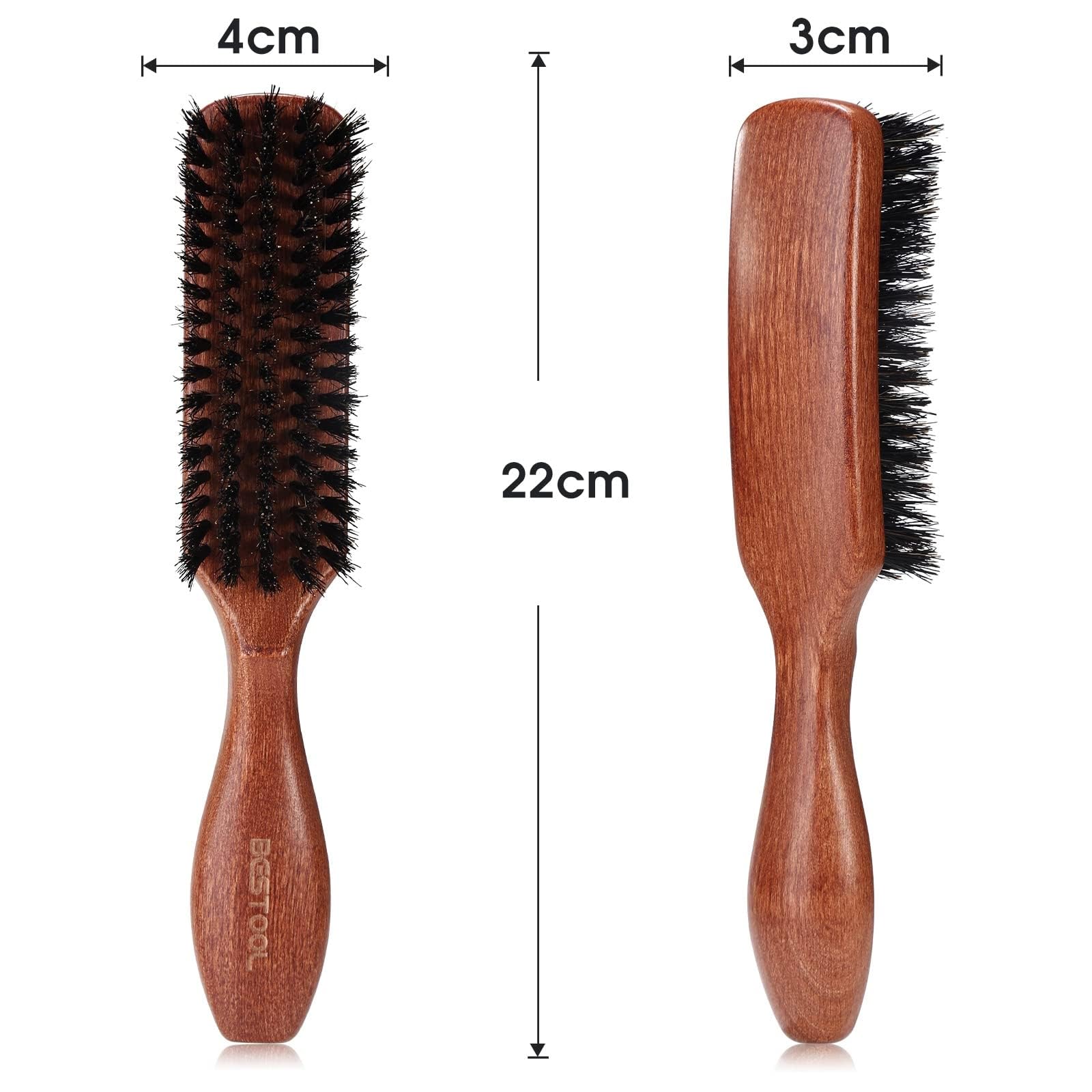 BESTOOL Cepillo para el pelo, cerdas de jabalí, para mujeres, hombres, niños, para desenredar y peinar, cerdas naturales para cabello fino y fino, cepillo de barba (Rojo marrón)
