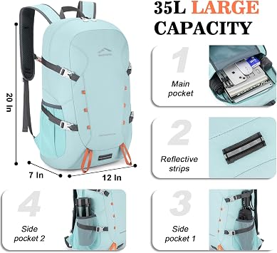 BAGPARKK 35L Lightweight Packable Travel Hiking Backpack Daypack,Water Resistant Camping Daypack (Sky Blue（35L）) | Travel Backpack, Survival Whistle, Water-Resistant, Camping Daypack, Outdoor Sports, 0.88 pounds, Men & Women