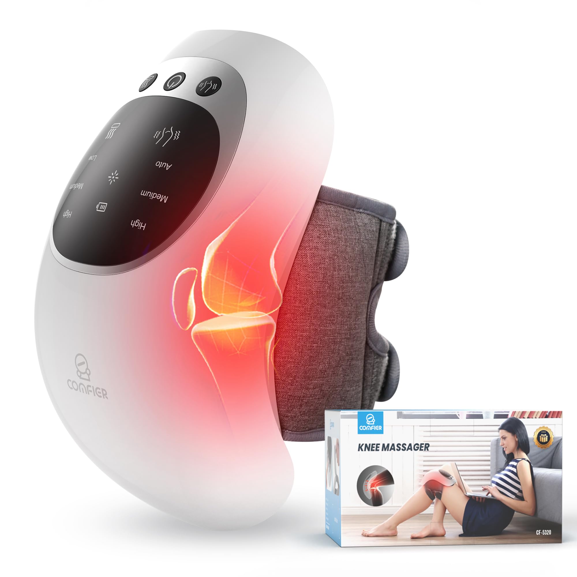 COMFIER Cordless Knee Massager with Heat,Vibration Knee Pain Relief,Red LightTherapy,Upgraded Heated Knee Brace with 18.9 Inch Knee Straps,
