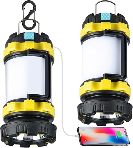 Miniatura 1 de Paquete de 2 linternas de campamento, luz LED para acampar al aire libre, linternas recargables con 1000 lm, 6 modos, banco de energía de 4000 mAh,