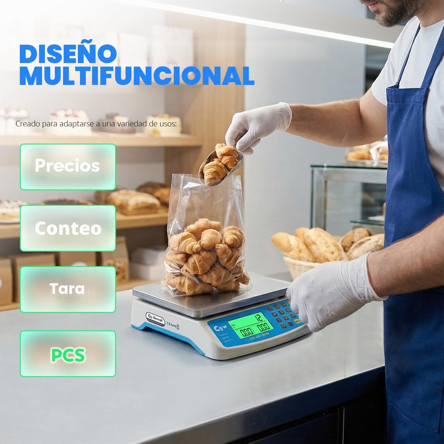 CGOLDENWALL Báscula de Cocina Profesional 30kg/1g - Balanza Alimentos Digital con Plataforma de Acero Inoxidable, Pantalla LCD, Conversión KG/LB/OZ y Doble Alimentación, para Tienda, Panadería y Hogar