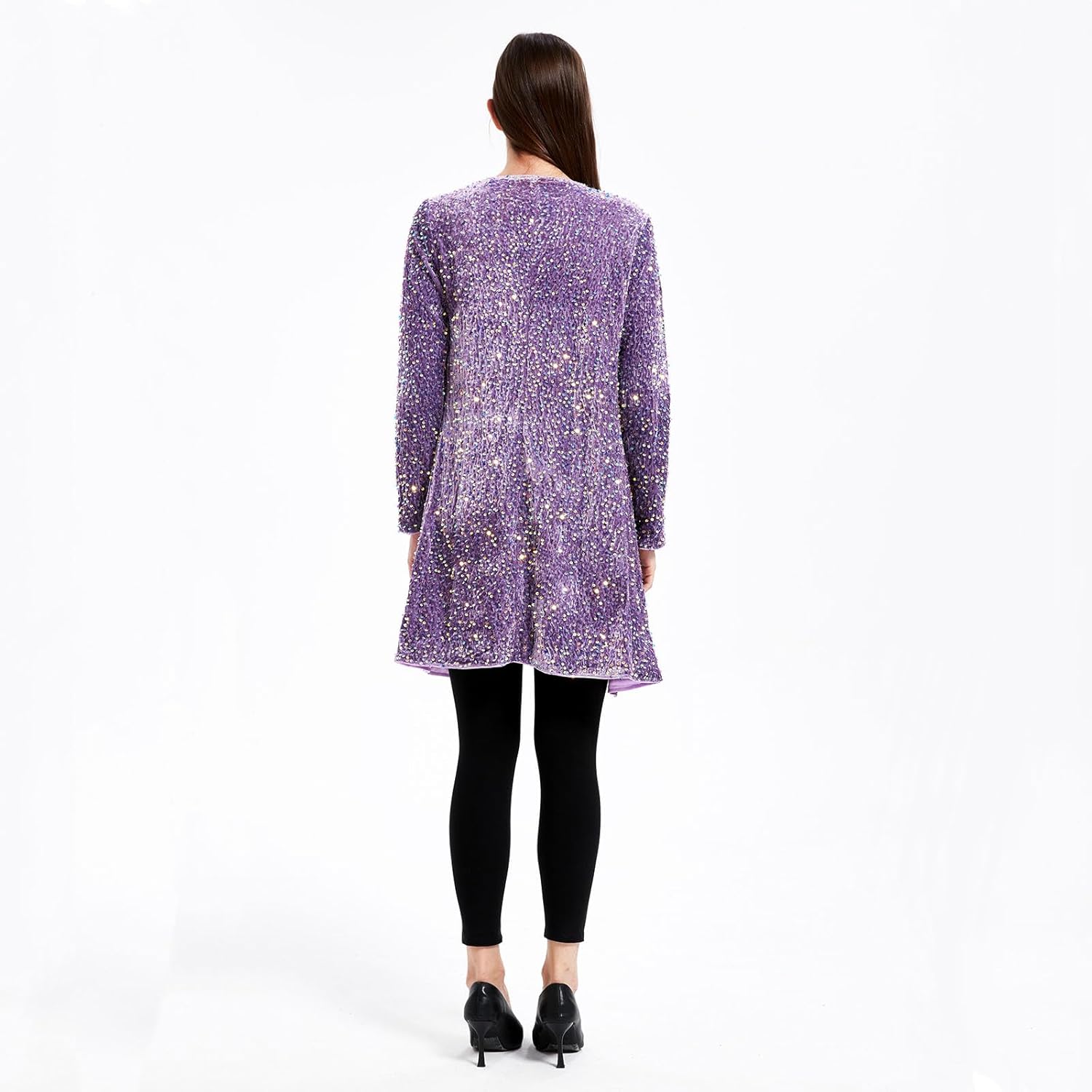 Women's Sparkling Sequin Jacket Sparkly Blazer Open Front Glitter Cardigan Long Sleeve Coat for Casual Party Cocktail