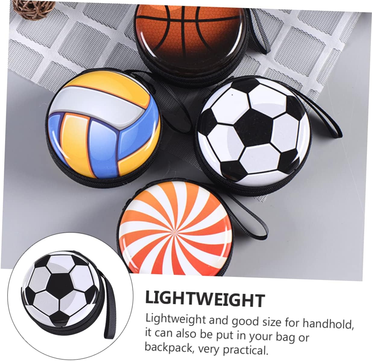 CHILDWEET Football Pattern Tinplate Storage Box Small Rounded Coin Bag Zipper Creative Snack and Change Holder for Boys and Girls for Parties Random Color
