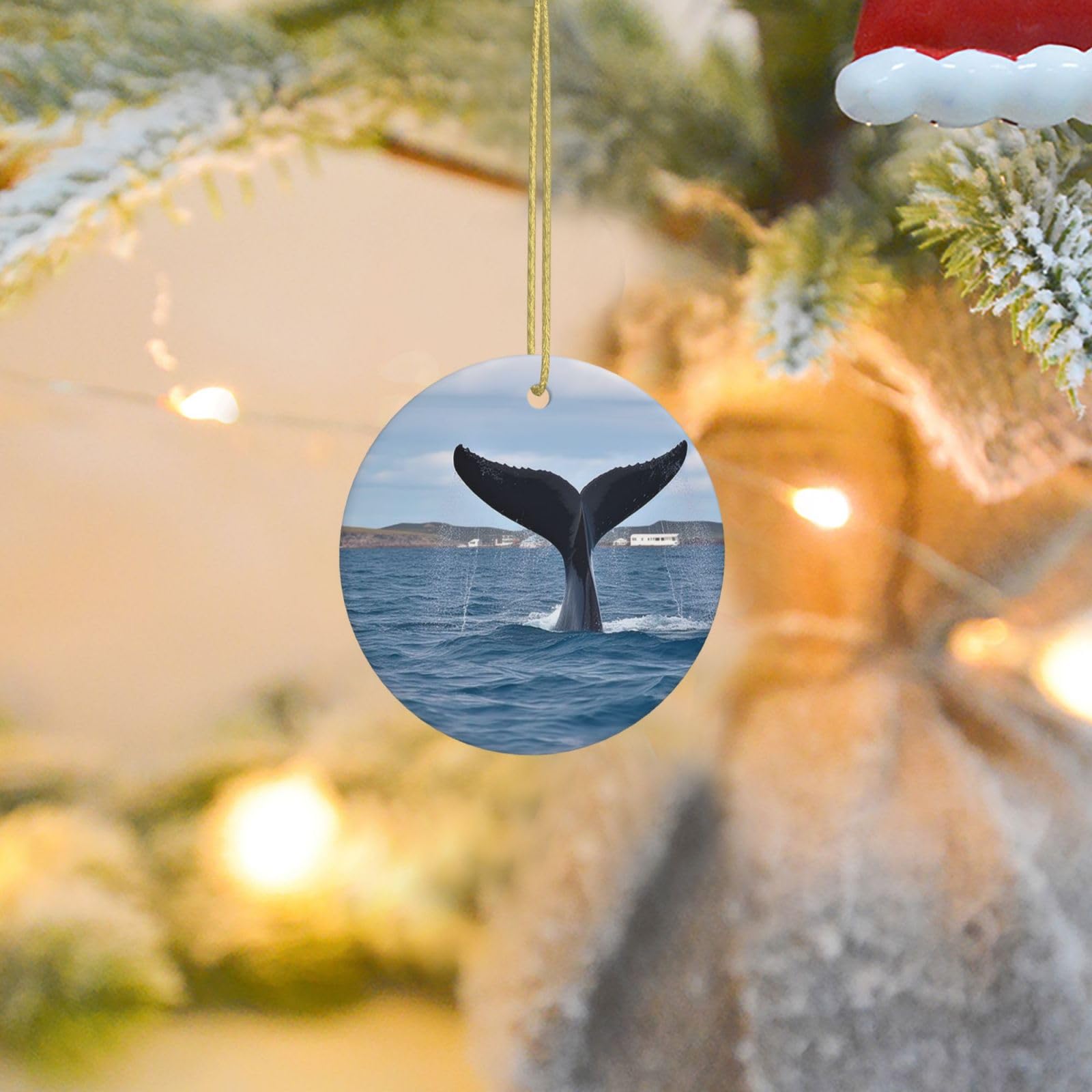 2025 Christmas Tree Decoration Hanging Round Ornament Whale Tail Ceramic Ornaments Christmas Tree Decorations Round Pendants for Xmas Tree Winter New Year Party Supplies