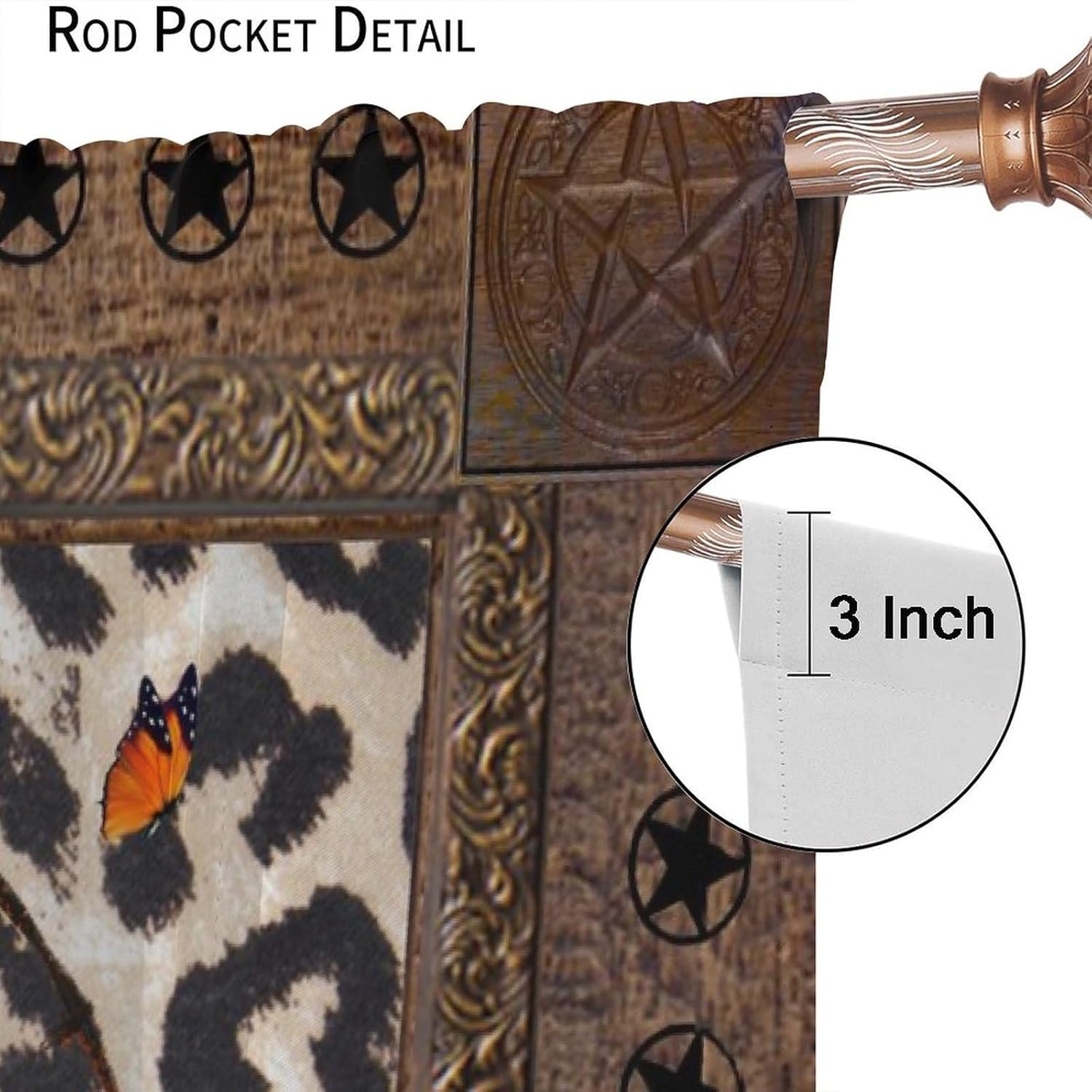 Rustic Texas Star Print Curtains - Vintage Western Cowboy Farm Floral Sunflowers Cow Butterfly Window Curtain Room Darkening Blackout Thermal Insulated Rod Pocket Curtains 2 Panels 63" L x 27.5" W