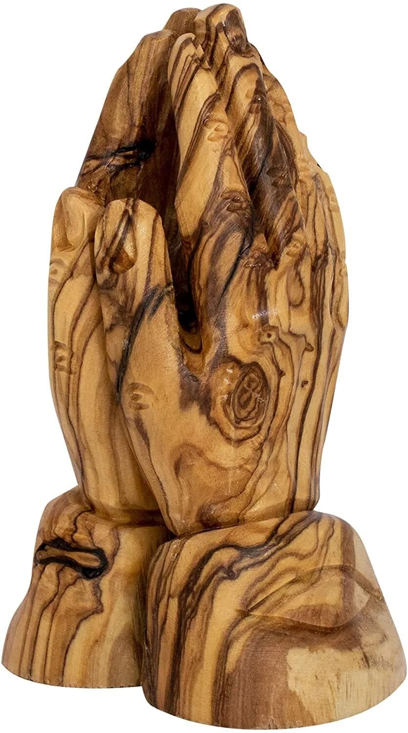 Bois d'olivier de Bethléem sculpté main de prière et porte-chapelet