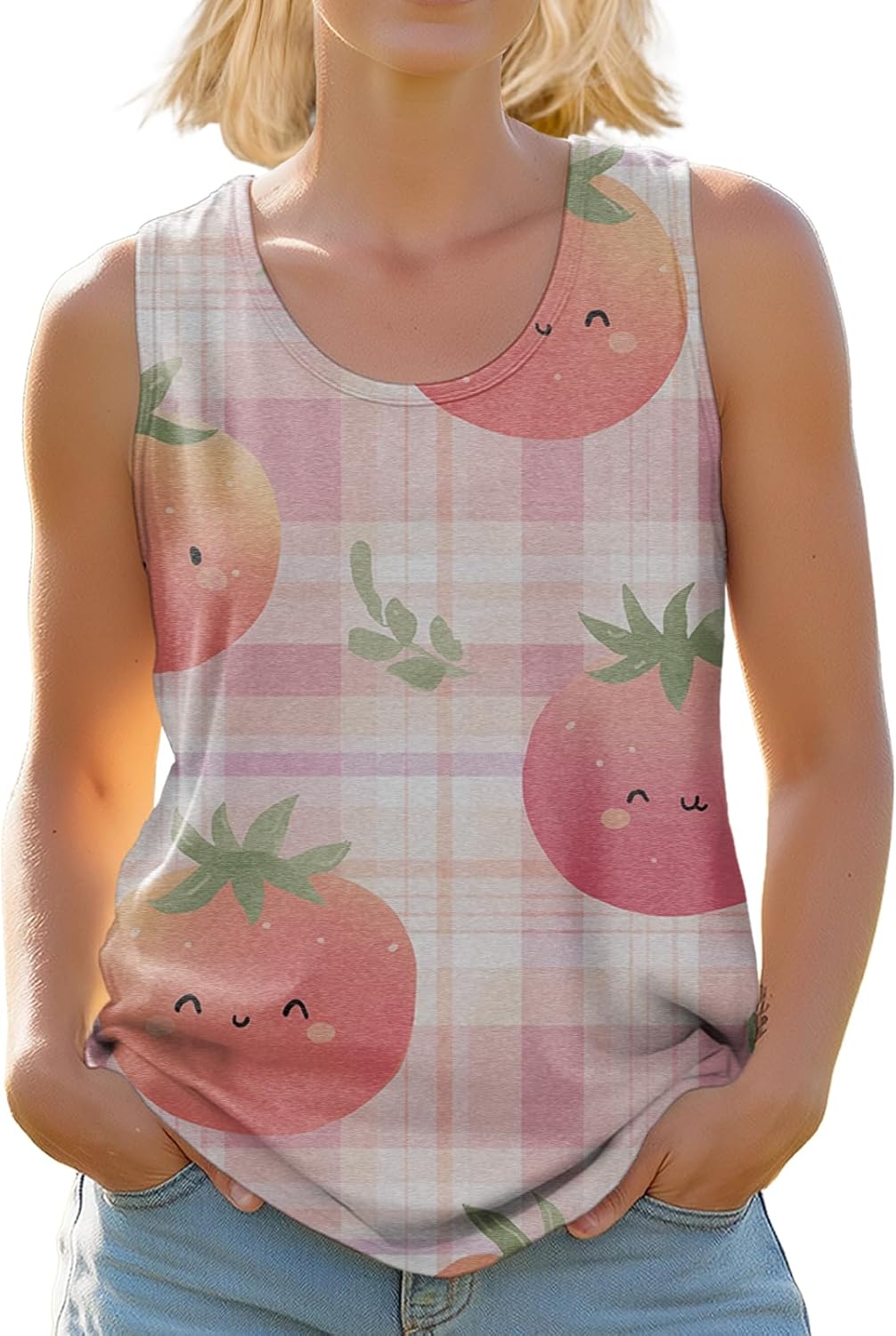 Womens Summer Tank Top Sleeveless Blouse Casual Floral Abstract Print Scoop Neck Lightweight Shirt