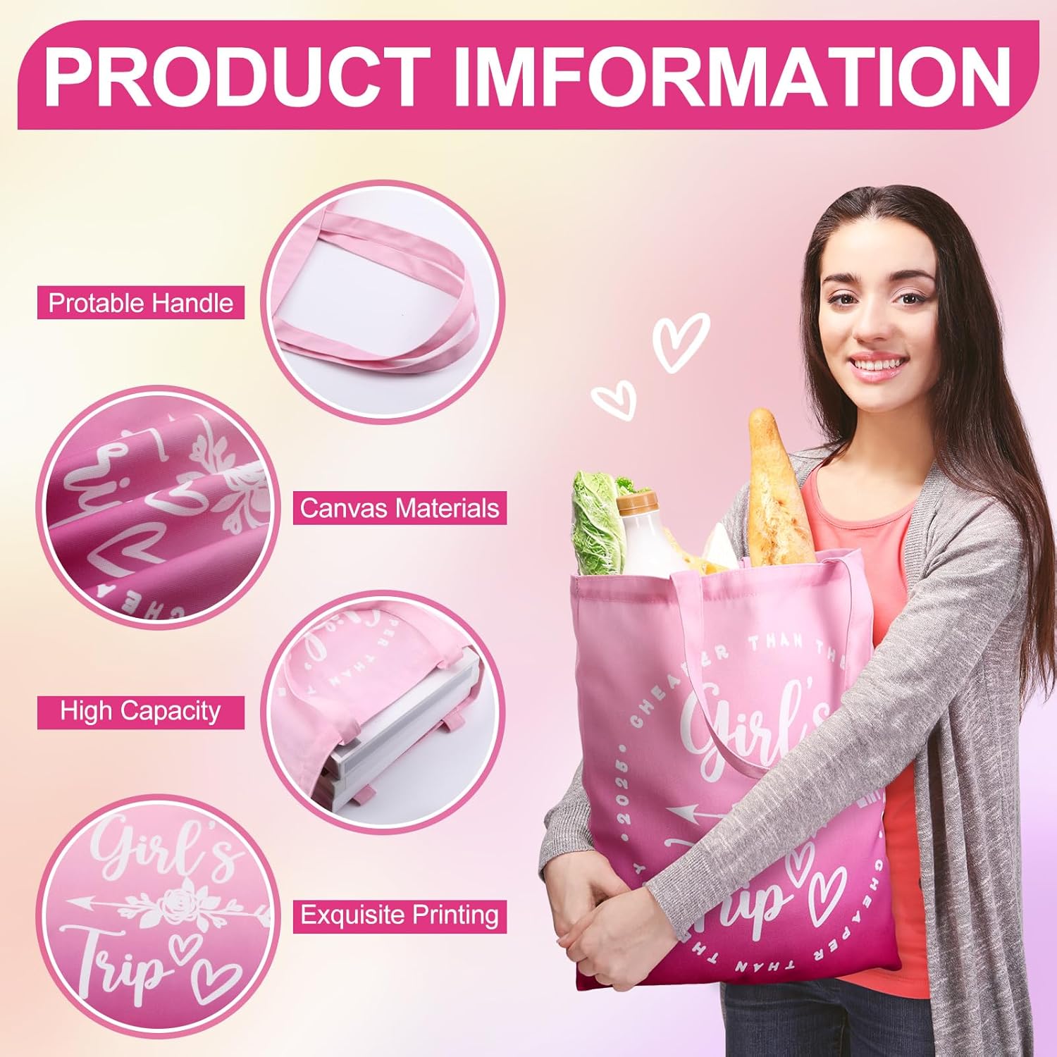 Paterr 12 Pcs Girls Weekend Trip Bags Friend Trip Gifts Favors for Women 2026 Canvas Tote Girls Weekend Beach Bags Friendship Travel Favors for Bestie Female Bachelorette Galentines Day