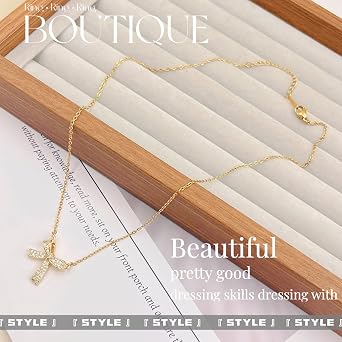 Gold Bow Necklace, Luxury Niche Design, Sparkling Diamond Minimalist, Alloy Material, Female, Adult, Casual, Fashion Jewelry