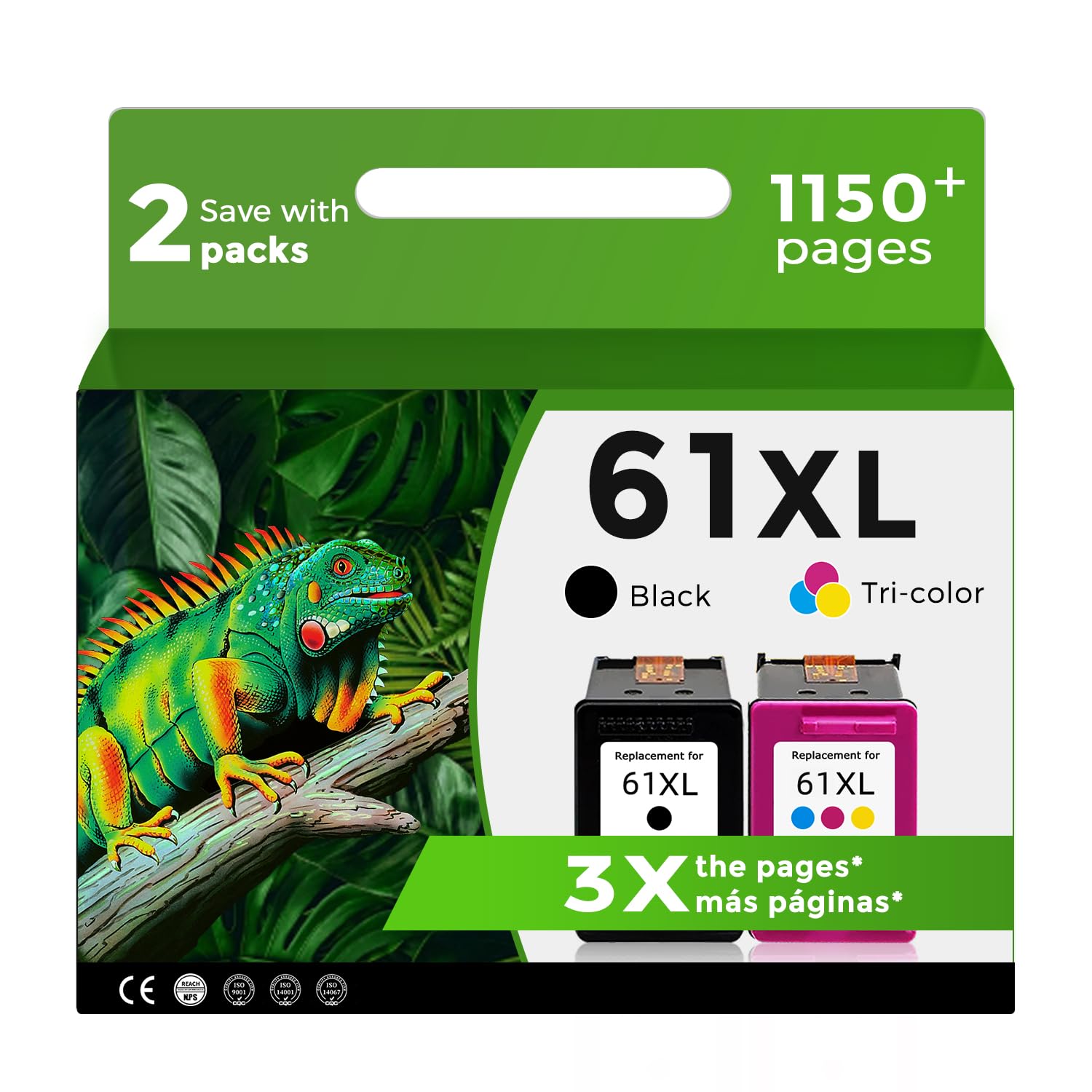 RelcolorRemanufactured Ink Cartridge Replacement for HP Ink 61 (Black Color 2-Pack) for HP 61 XL Combo for HP61 HP61XL for 5530 4500 2540 4630 4501 4502 4635 3050 2542 3512 4632 3510 3050a 2514 2541