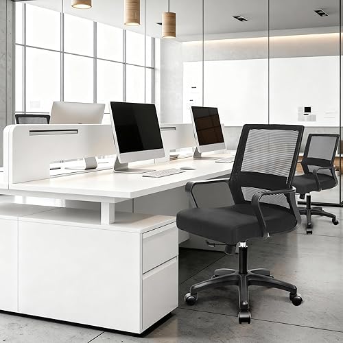 Miniatura 7 de NEO Chair Silla de oficina para videojuegos, silla de computadora de malla ergonómica, respaldo medio con ruedas, soporte lumbar, cómodo, giratorio