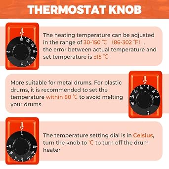 YJINGRUI 1000W Metal Drum Heater, 55 Gallon, 5 * 68.5in | Drum Pail Heater, SiliconeDrum Pail Heater, Barrel Band Warmer, With Thermostat, 110V