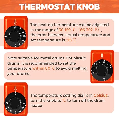 YJINGRUI 1000W Metal Drum Heater, 55 Gallon, 5 * 68.5in | Drum Pail Heater, SiliconeDrum Pail Heater, Barrel Band Warmer, With Thermostat, 110V