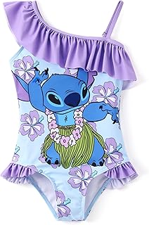 Disney Stitch 겨울왕국 마블 미니 마우스 여아용 수영복 러플 원피스 수영복 UPF 50 수영복 빠른 건조 사이즈 2~13세