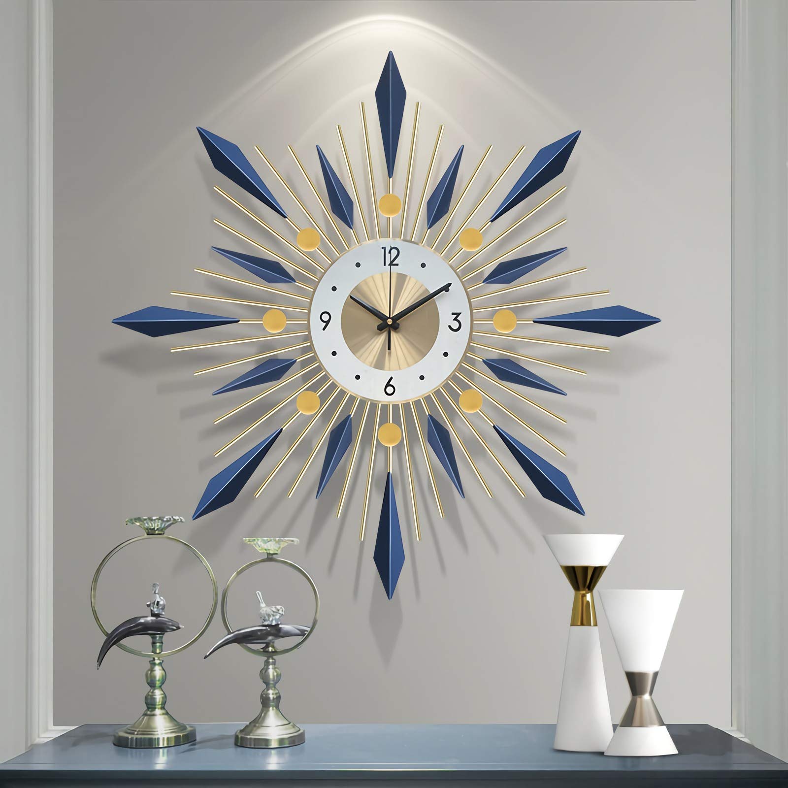 WTING Mid Century Modern Large Wall Clock, Non-Ticking Silent Quartz Metal Big Wall Clocks, 24 Inch, 28 Inch, 30 Inch ,Modern Battery Operated Clocks for Bedroom Living Room Home Decor ,24 inch