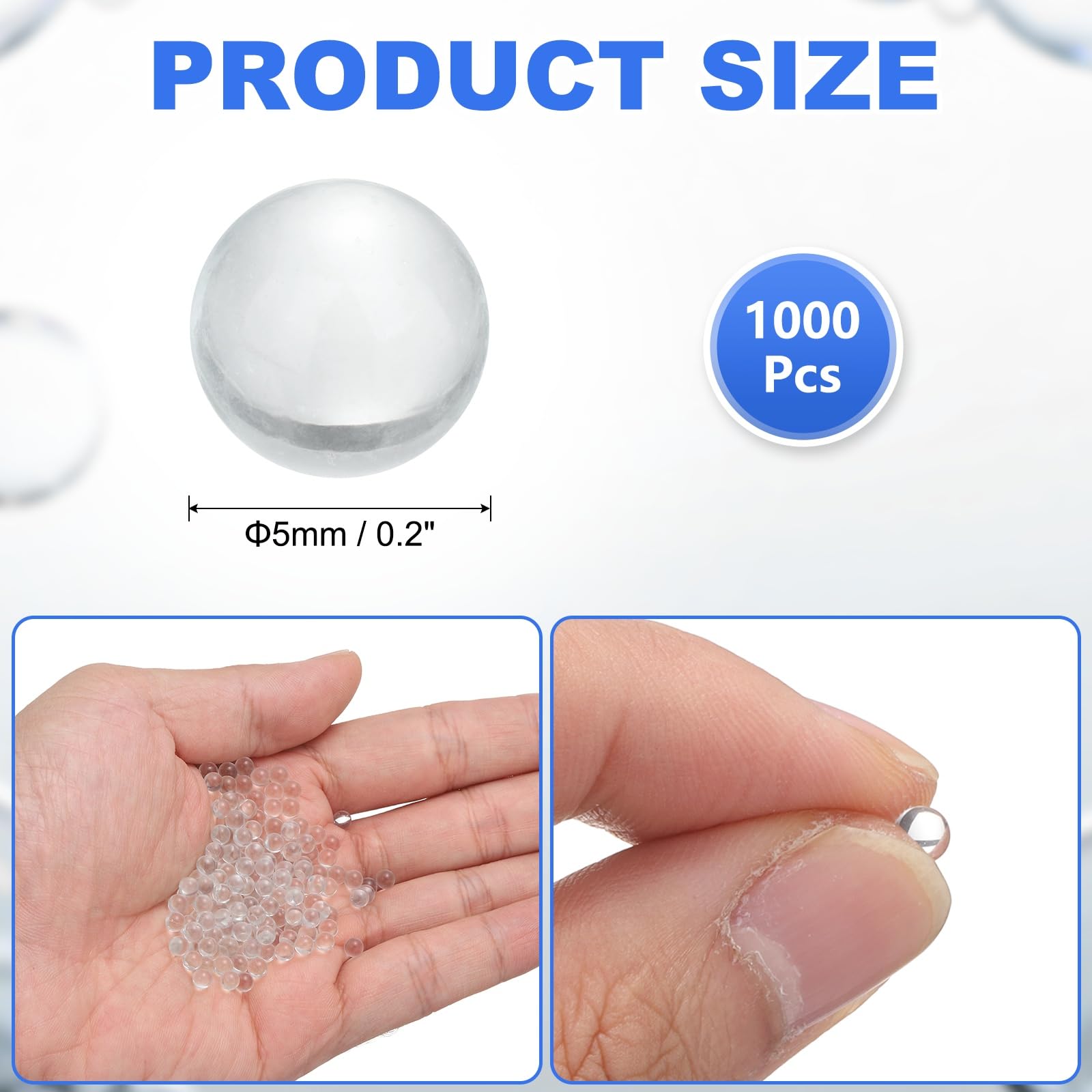 M METERXITY 1000-Pack Billes En Verre Rondes Pour Ébullition, 5mm Billes En Verre Soda-Lime Solide Transparent Pour Chauffage De Laboratoire/Mélange De Peinture/Agitation De Bouteille