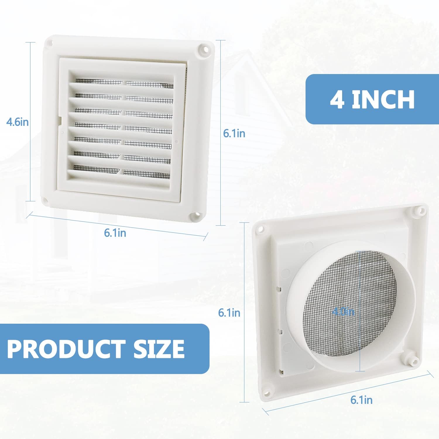 Cenipar Dryer Vent Hose-4 inch Louvered Dryer Vent Cover(4 inch) with 4 Screws for Easy Installation