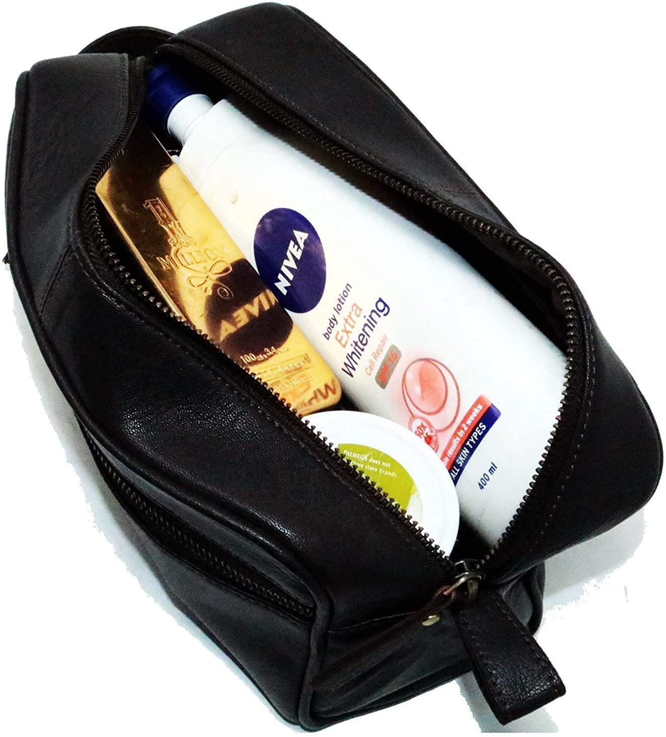 Jaald Borsa Valigetta Kit Beauty Case Pochette Wash Bag in Pelle da Uomo Donna per Bagno Toilette Rasoi Trucco Cosmetici Farmaci Necessaire Viaggi Impermeabile Regalo Leather toiletry bag dopp kit