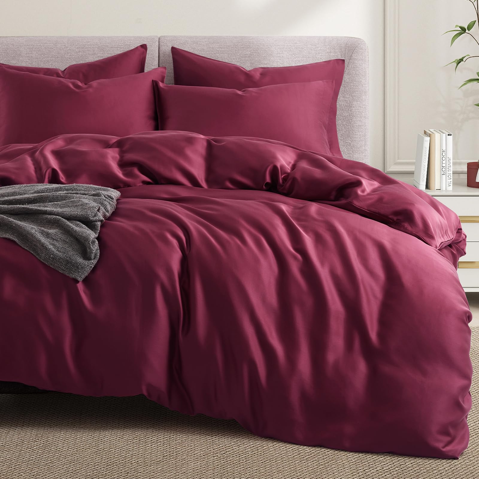 Photo 1 of VACVELT 3PCS Cooling Duvet Cover King Size, 60% Tencel Lyocell + 40% Cotton Comforter Cover Set for Hot Sleeper, Moisture Wicking & Silky, Hotel Bedding Set, Soft & Breathable, Burgundy