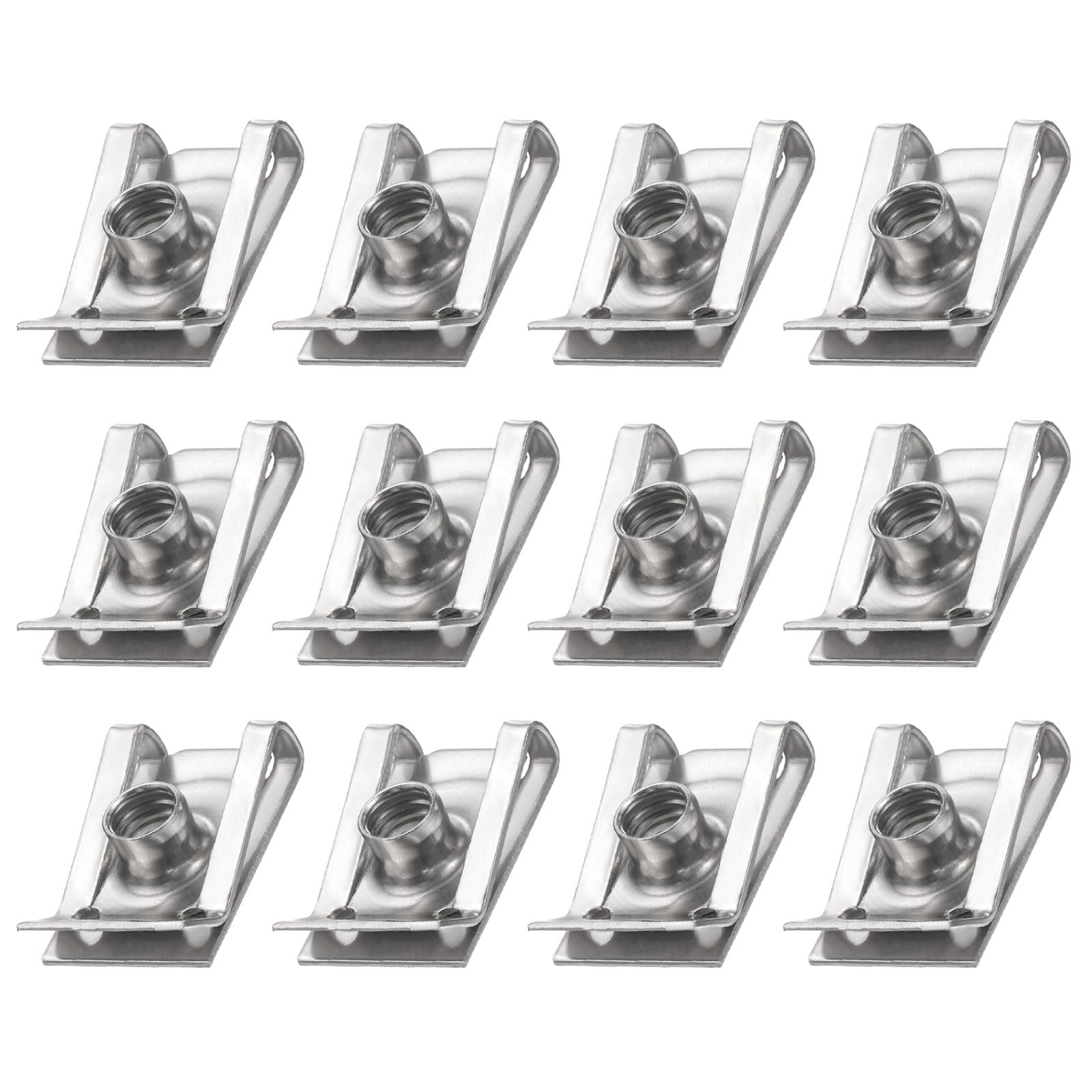 PATIKIL U-Style Clip-On Nut, 12 Pcs M6-1 0.94" Long Regular Extruded U-Nut U-Type Fasteners Hardware Nuts Stainless Steel for Automotive Metal Cars Motorcycles, Silver