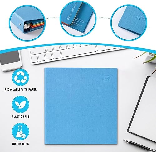 Miniatura 5 de Blue Lake ECOLIFE Carpeta de 3 anillos de 1 pulgada con divisores y bolsillos, organizador de carpetas sin plástico para estudiantes, suministros de