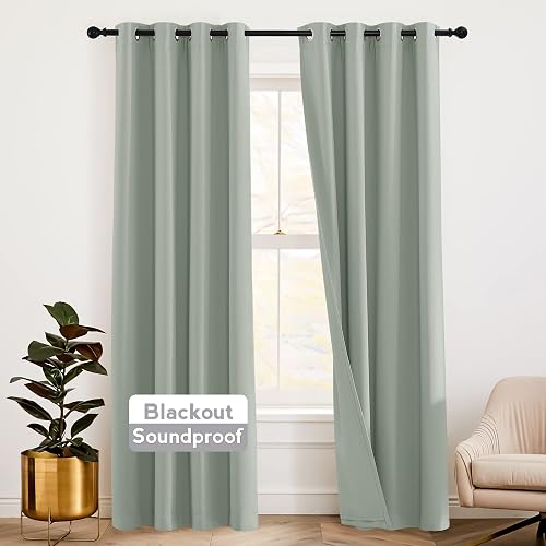 RYB HOME Soundproof Curtains 84 inches, 3 Layers 100% Blackout Curtains