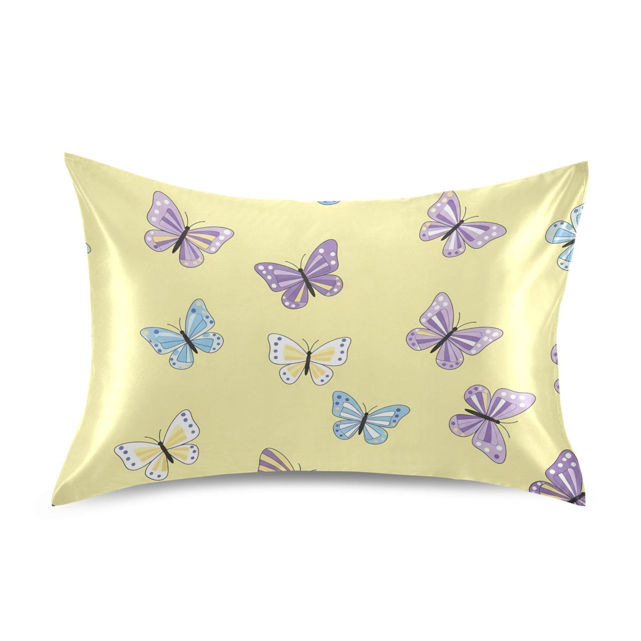 Fuauuyl Pillowcase Standard Size 20x26 in, Butterfly Soft Breathable Satin Pillow Case for Hair and Skin with Envelope Closure Wrinkle-Free