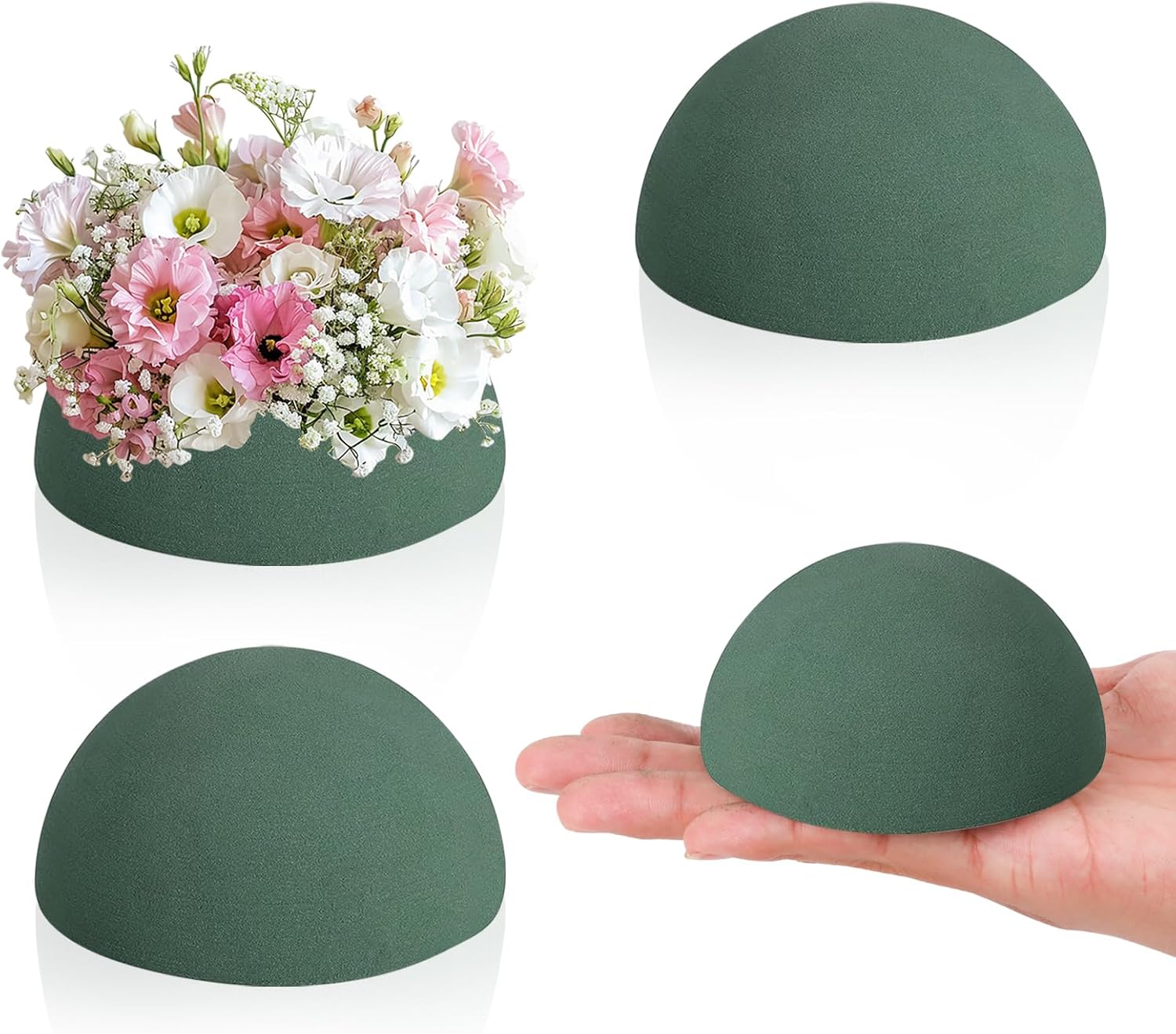 STEFORD 4 PCS Half Ball Floral Foam, Round Floral Dry Foam Blocks Green Flower Styrofoam for Fresh and Artificial Flower Arrangements (3.5 X 1.8 Inches)