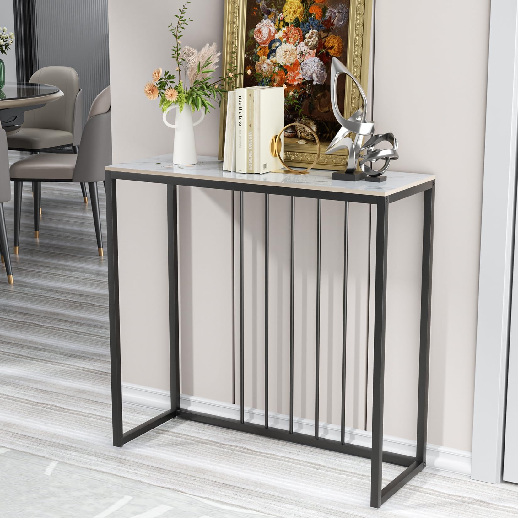 FATIVO Mesa Consola Recibidor de Marmol 80 cm, Mesa de Entrada Estrecha Mesa Auxiliar Recibidor para Salón Dormitorio Pasillo, 80x30x78 cm