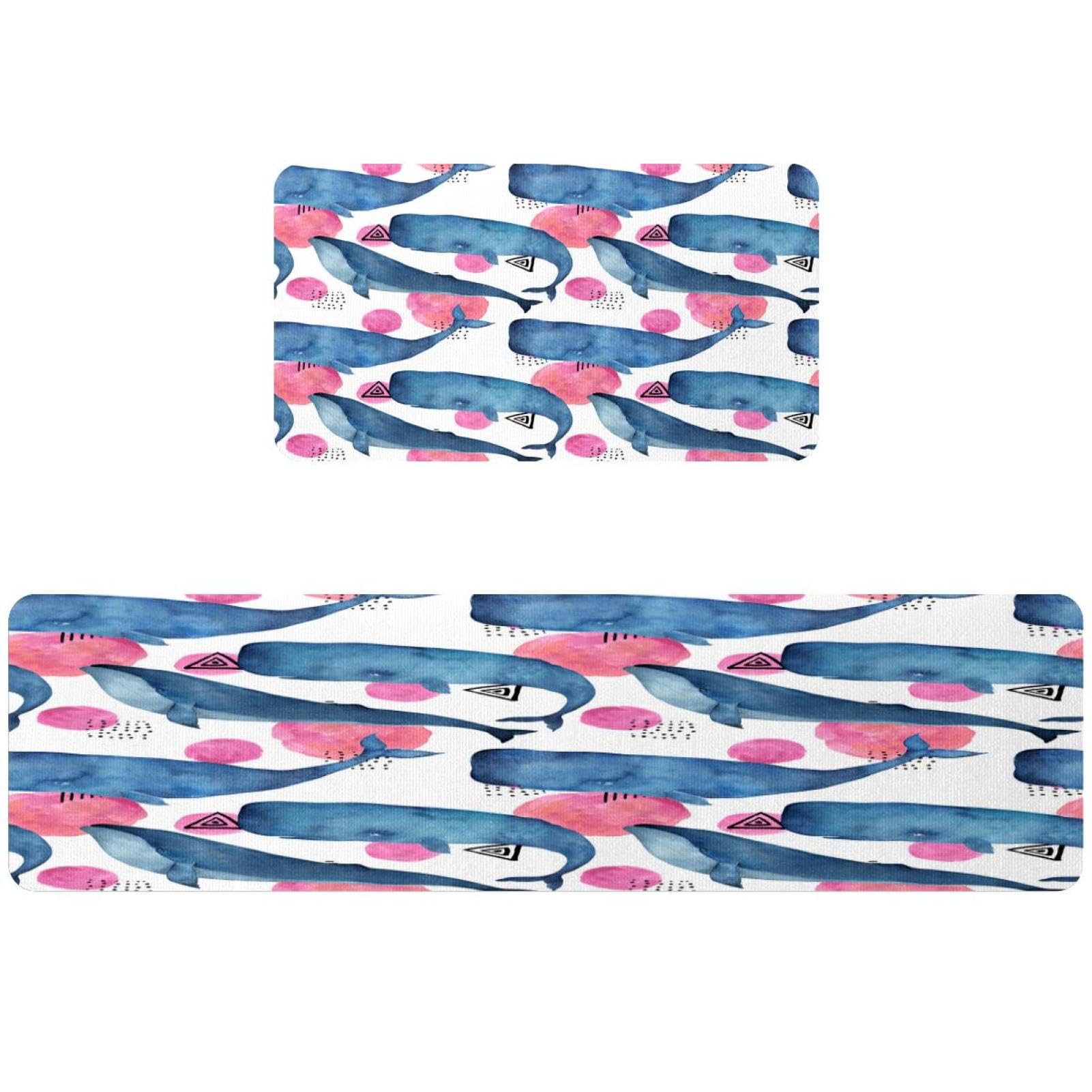 Tapis de cuisine antidérapants lot de 2 lavables motif baleine bleu