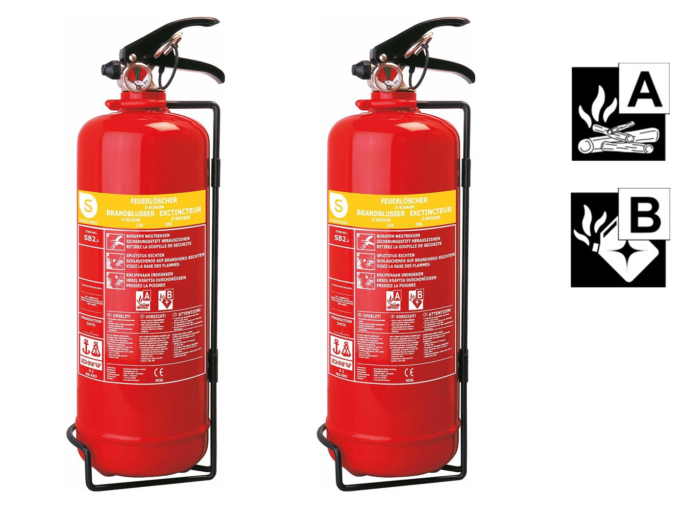 SMARTWARES Set di 2 pratici estintori in schiuma, 2 litri, classe di fuoco A, B, antincendio, SB2SW