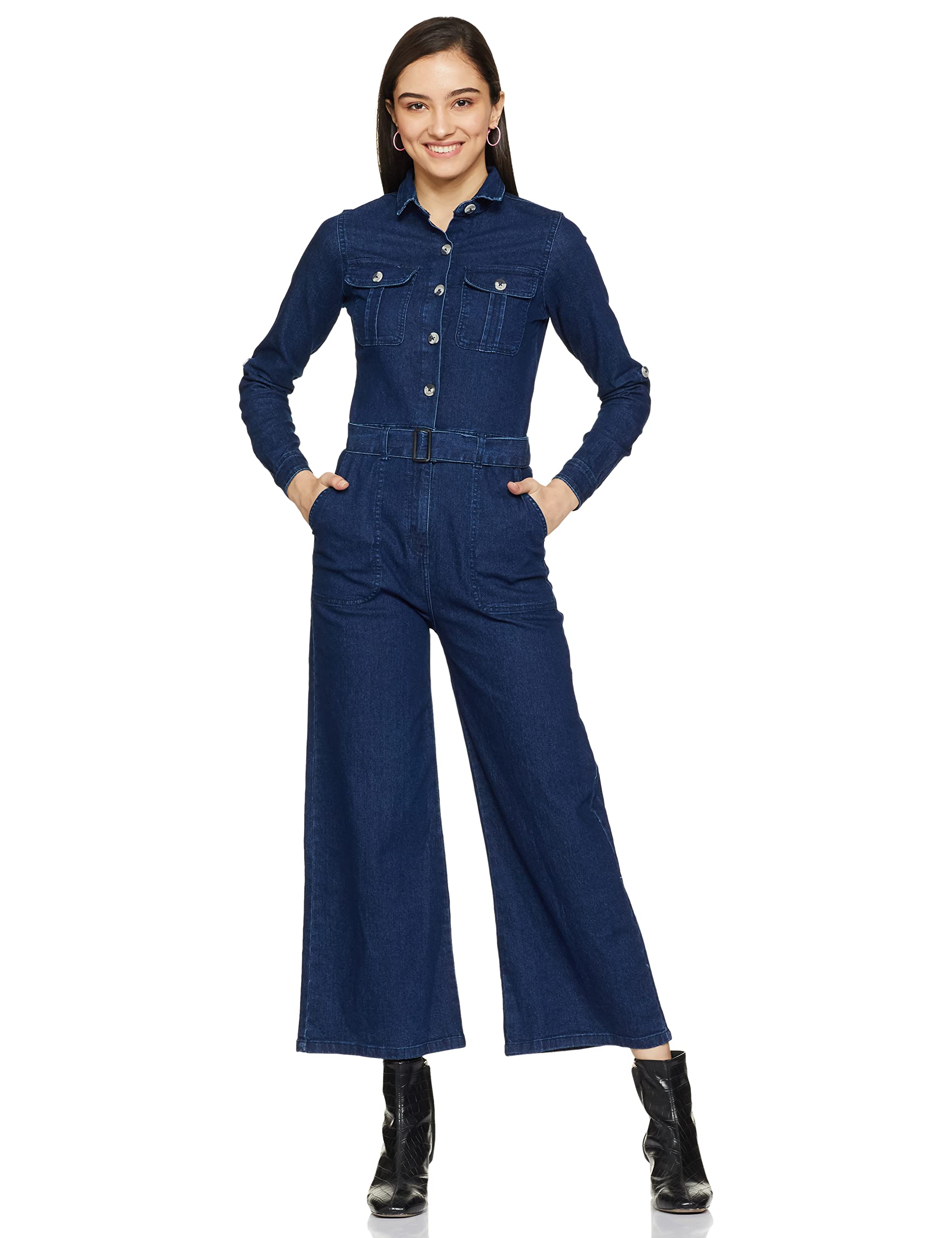 Amazon Brand - INKAST Women Women's Ankle Length Wide Leg Denim Jumpsuit