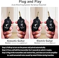 Vista 6 de Sistema de guitarra inalámbrico A8 UHF, 2 modos, batería recargable de litio, rango de 100 pies, Plug & Play para guitarra, bajo, violín, teclado