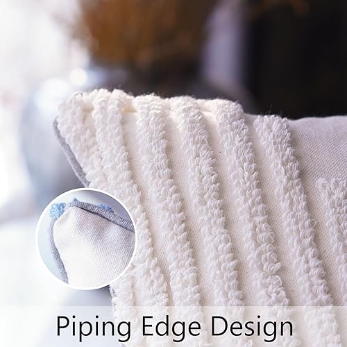 Miniatura 4 de Fundas de almohada decorativas de estilo bohemio azul de 18 x 18 pulgadas, fundas de almohada modernas a rayas copetudas, fundas de almohada