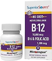 Vista 13 de Superior Source No Shot Vitamina B12 Metilcobalamina (1000 mcg), B6, ácido fólico, tabletas microlingües de disolución rápida, 60 unidades, aumenta