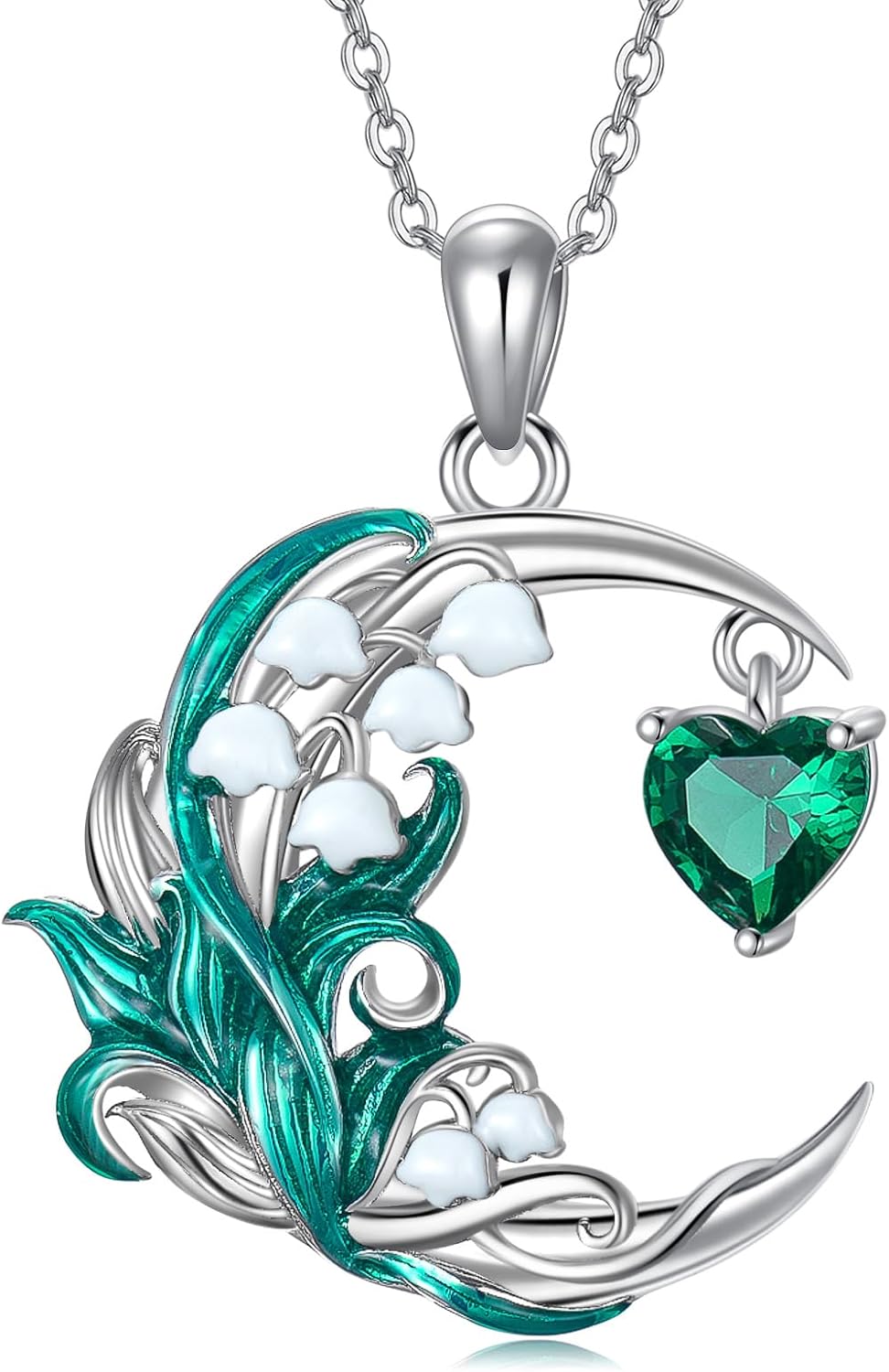 Birth Flower Necklace for Women 925 Sterling Silver Crescent Moon with Birthstone 12 Month Floral Pendant Necklace Jewelry Gift for Birthday Mothers Day