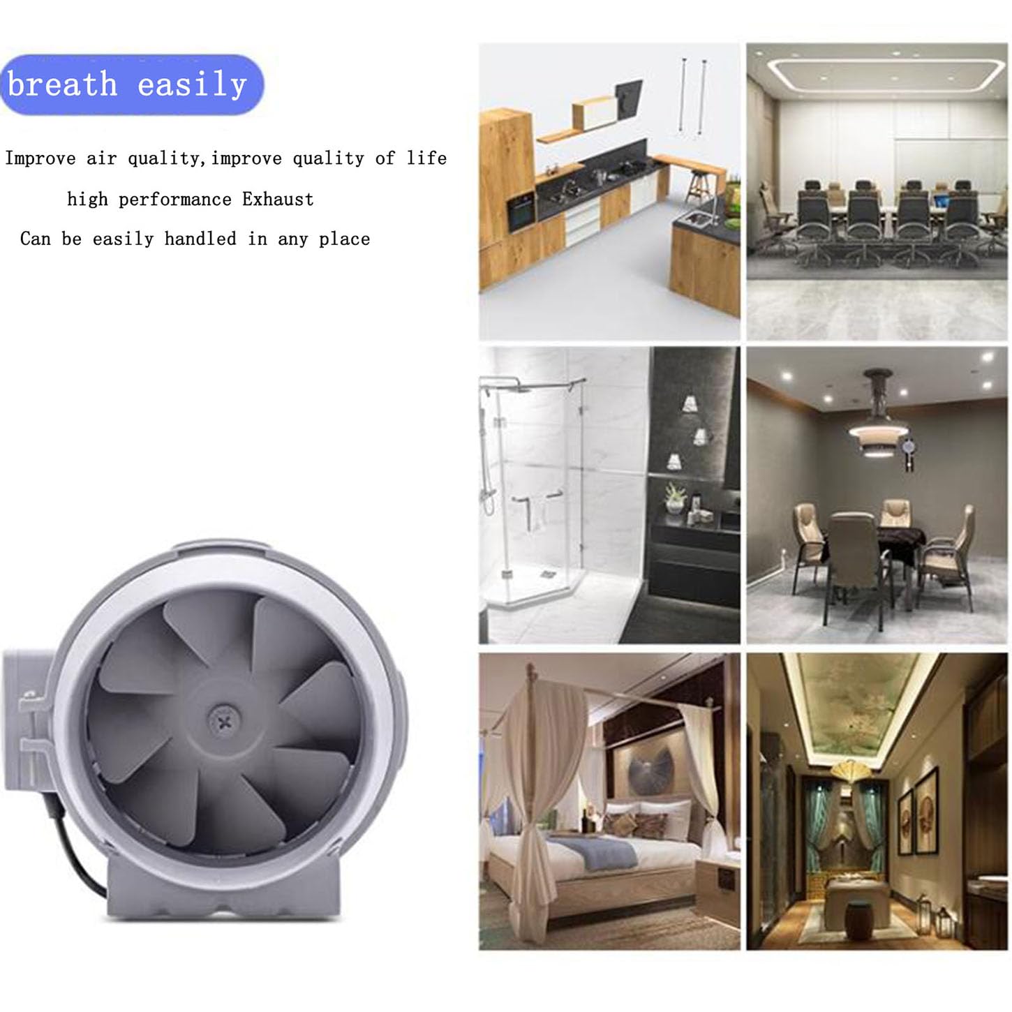 Ventilatore Industriale,Aspiratore Bagno con Telecomando Senza Fili,Estrattore Aria Silenzioso,IPX2 Impermeabile,per Booster,Tenda di Crescita,Cucina Ventola Aspirazione,6 Inches