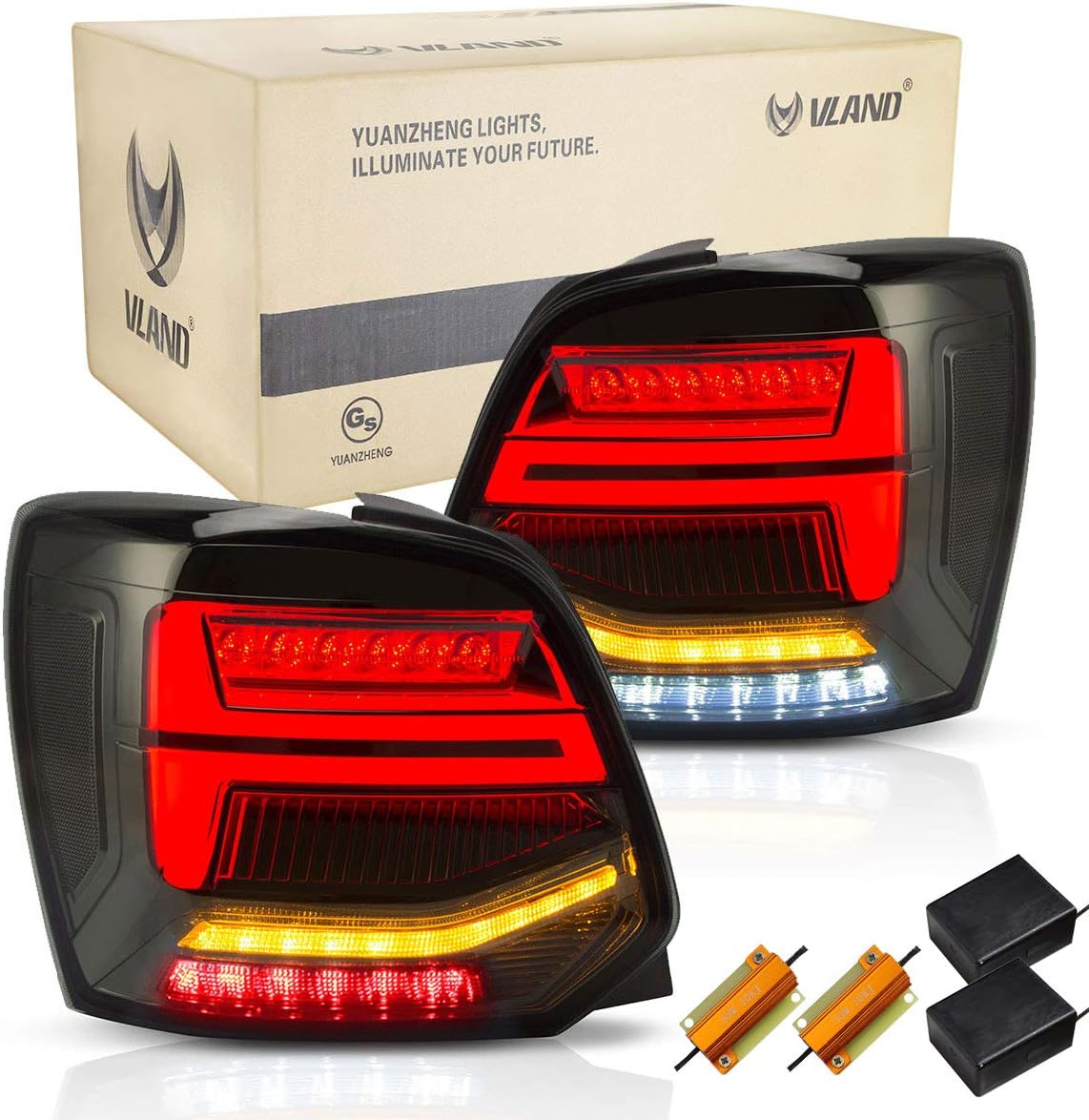VLAND LED Rear Light for Polo MK5 6R 6C TSI 2009-2018 Tail Lights Lamp, with Sequential Indicator,with Full LED Tech,Smoked,LHD(Driver is on the left)(Don`t for UK Traffic/EU Style)
